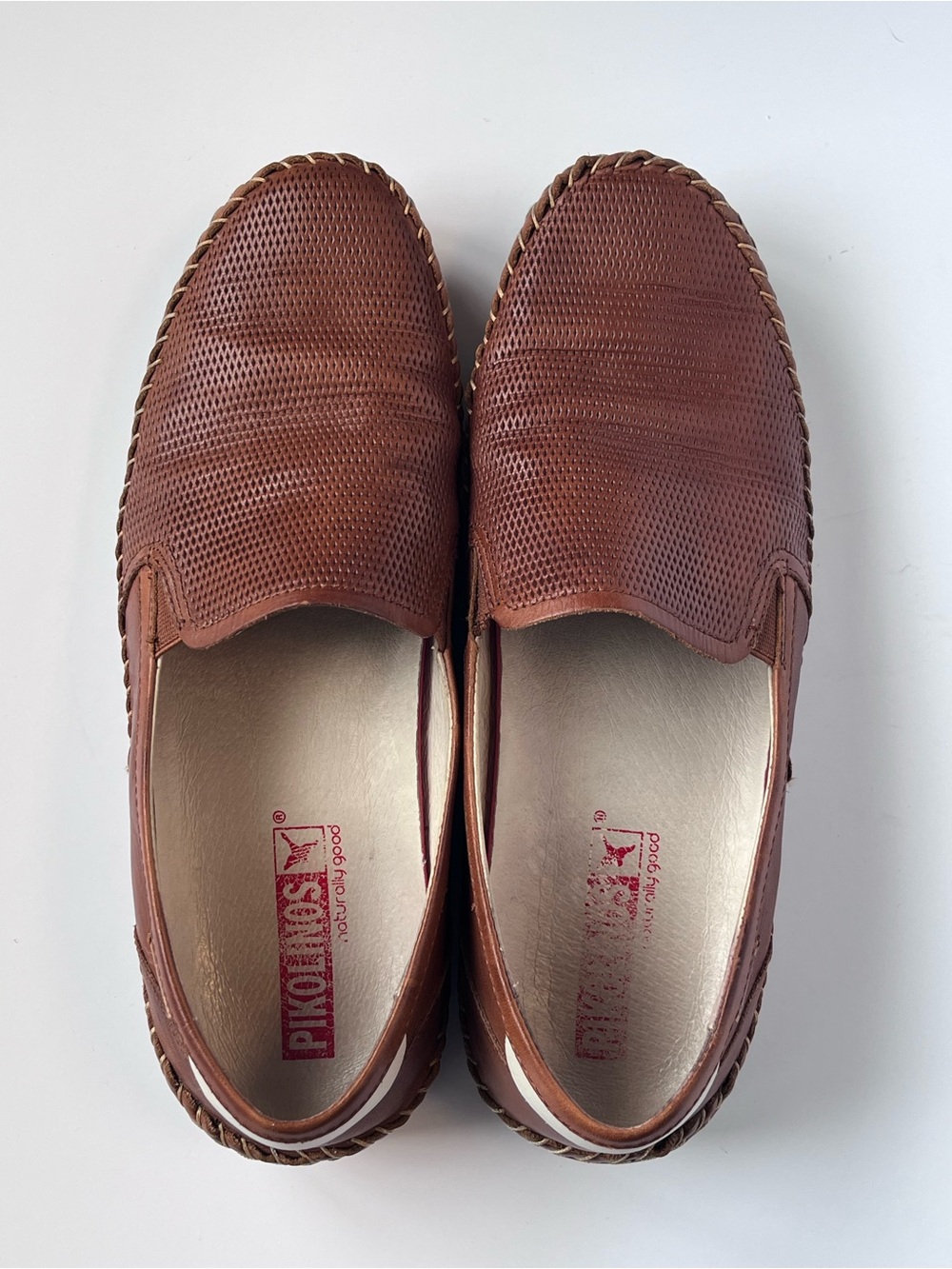 PIKOLINOS Men’s Perforated Slip-On Loafers Brandy Brown Leather EU 41 US 8